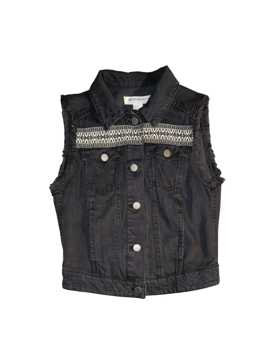 H&M x Coachella Embroidered Distressed Festival Raw Southwestern Boho Vest Sz 6